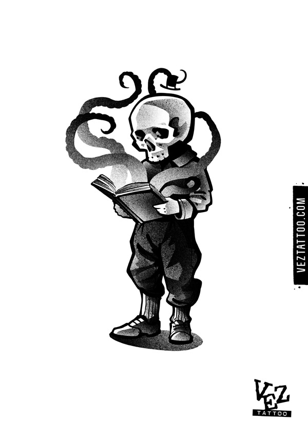 Ośmiornica z czaszką i księgą