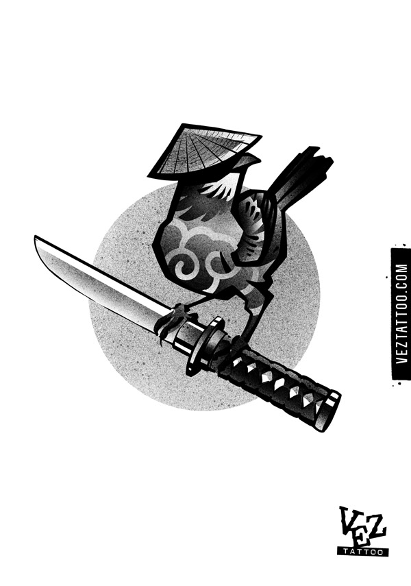 Ptak z sztyletem i kapeluszem